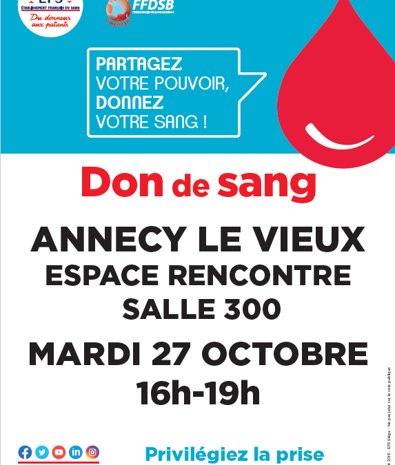 Prochain don du sang aux Glaisins. Mobilisons-nous!