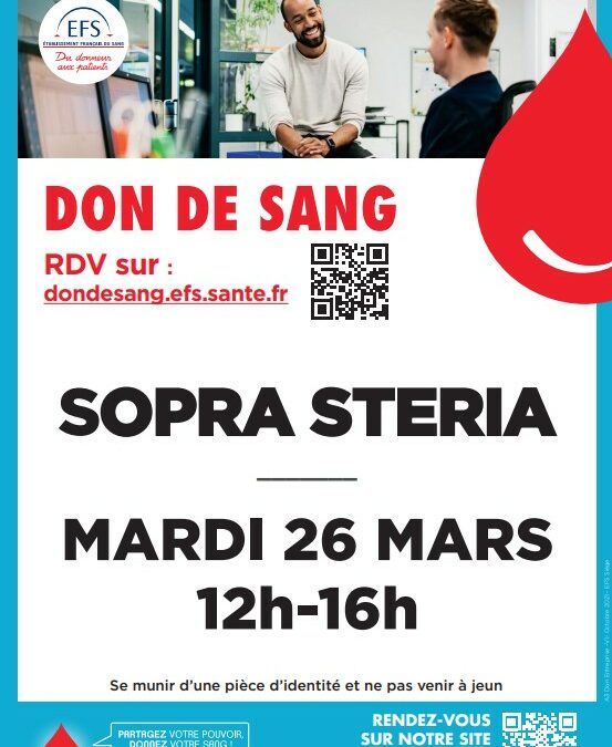 Don du sang chez Sopra Steria – 26 mars prochain