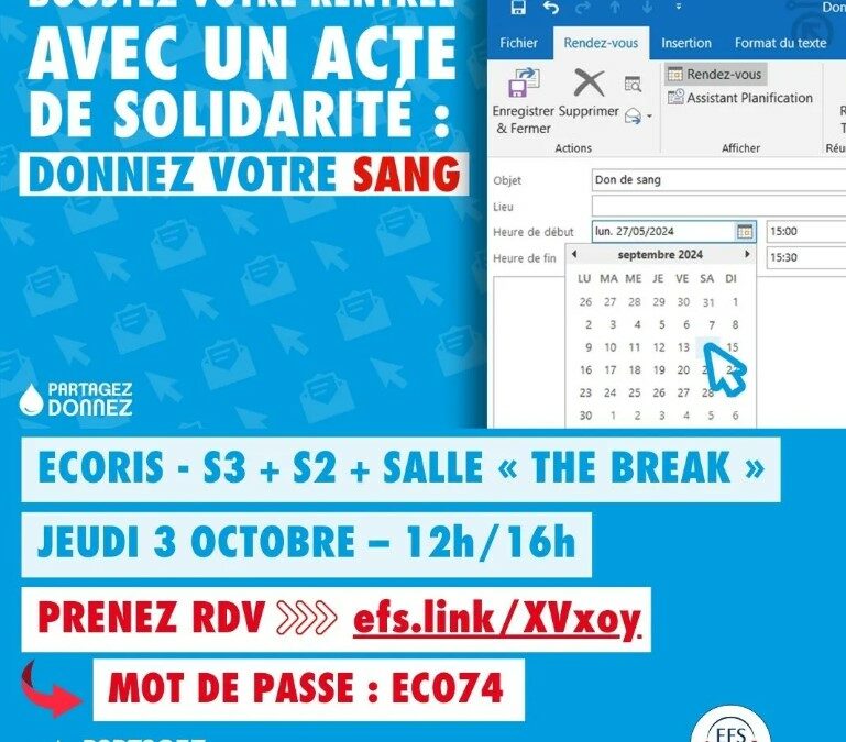 Prochain don du sang chez Ecoris le 3 octobre