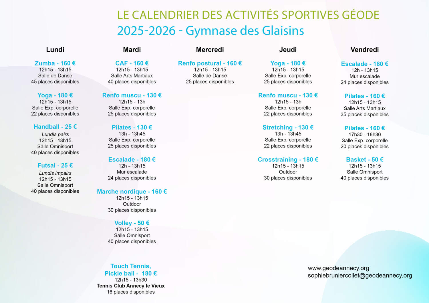 Calendrier sports Géode